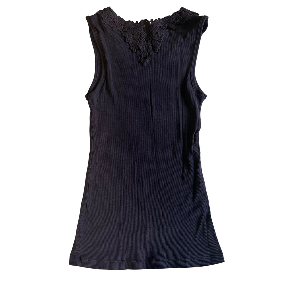 UNIQLO Crochet Embroidered Rib Tank Top XS Black Indie Sleaze Whimsigoth Concert - Picture 4 of 7